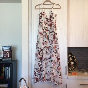 Floral high/low dress layered skirt